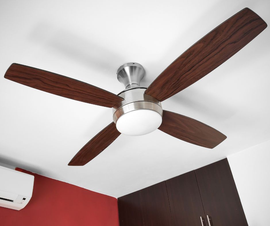Timber-blade ceiling fan with light
