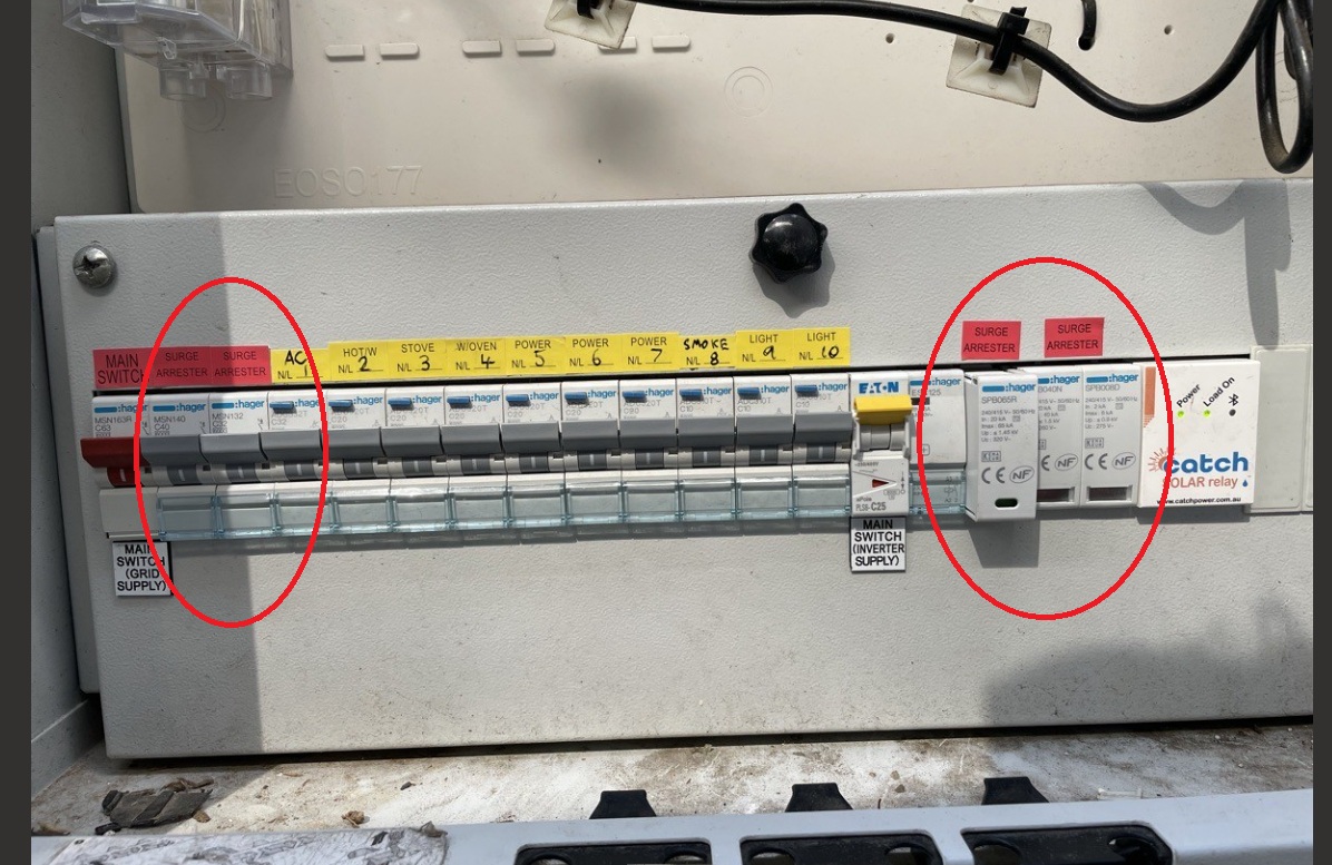 Surge protection devices installed in a switchboard